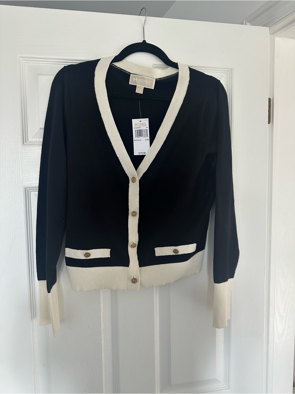 Michael Kors Black and Cream Contrast Trim Button-Up Cardigan